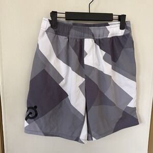 Peloton Men's Medium Grey White Geometric Print United Turin Athletic Shorts